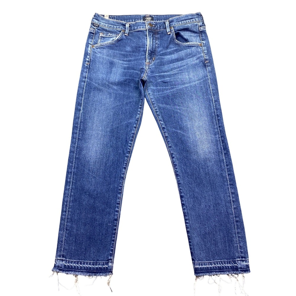 Citizens of Humanity Emerson Crop Slim Boyfriend Jeans Blue Raw Hem Sz 28